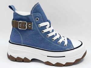 Azul lindamente moldado por injeção de alta qualidade com fivela artesanal sapatos de conforto femininos