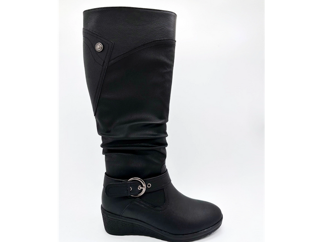 Botas femininas elegantes com cano alto e fivela quente