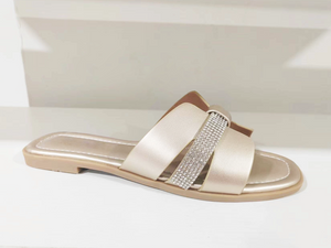 Sandálias femininas elegantes de primavera com diamantes champanhe