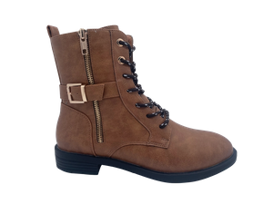 Botas femininas exclusivas em PU marrom com zíper