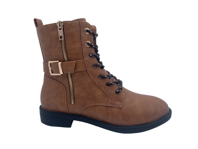 Botas femininas exclusivas em PU marrom com zíper